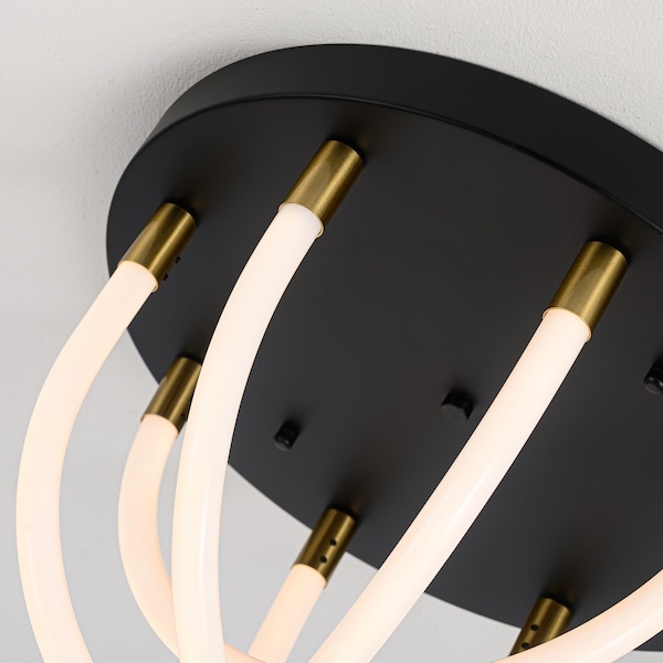 Cascata Collection 1-Light Flush Mount Black And Brushed Brass